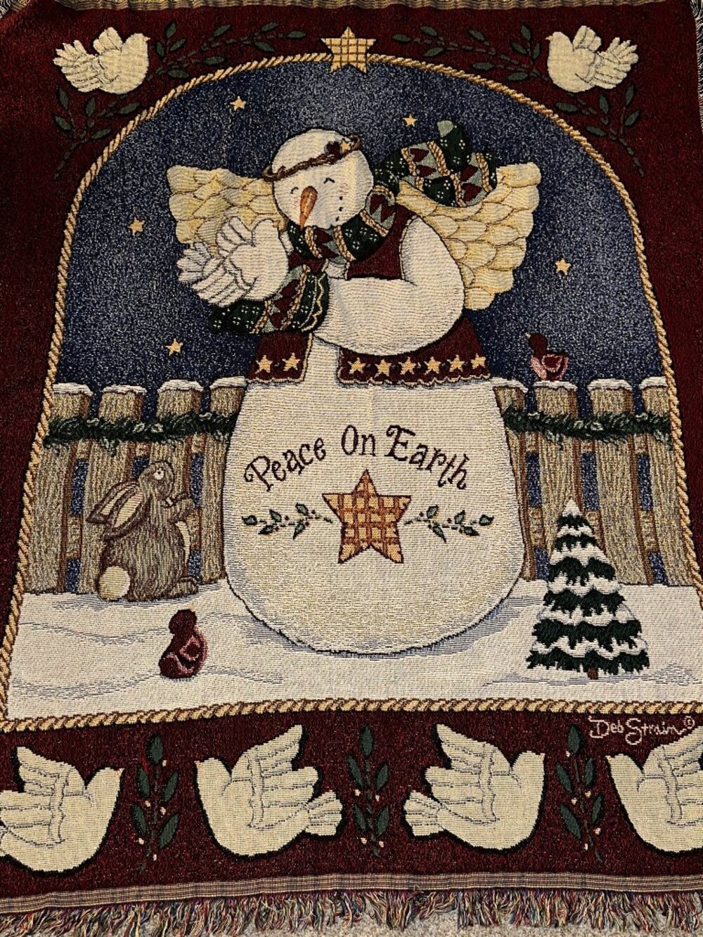 Peace On Earth Snow Angel W/Doves Christmas Tapestry Woven Throw Blanket 62" X 5
